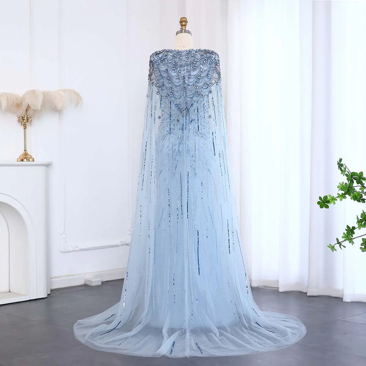 Luxury Dubai Sage Green Evening Dresses with Cape SS399