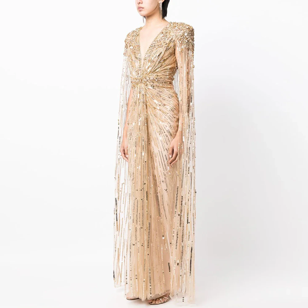 Luxury Dubai Sage Green Evening Dresses with Cape SS399