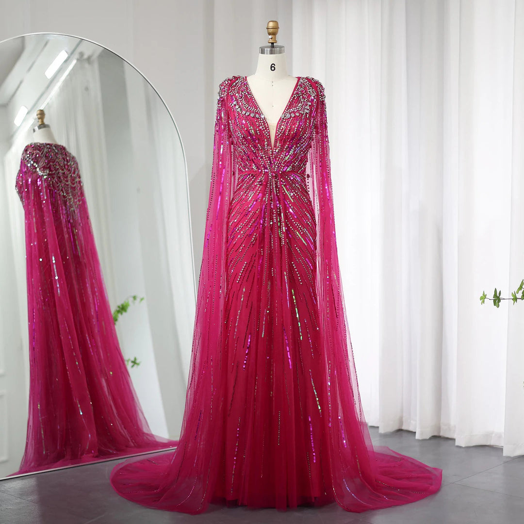 Luxury Dubai Sage Green Evening Dresses with Cape SS399, Gold / 2 Luxury Dubai Sage Green Evening Dresses with Cape SS399, Gold / 2