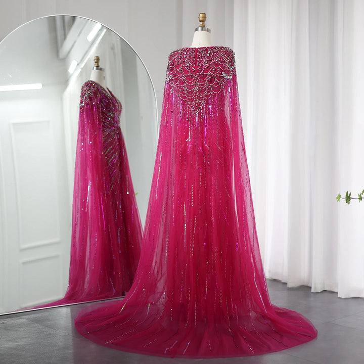 Luxury Dubai Sage Green Evening Dresses with Cape SS399