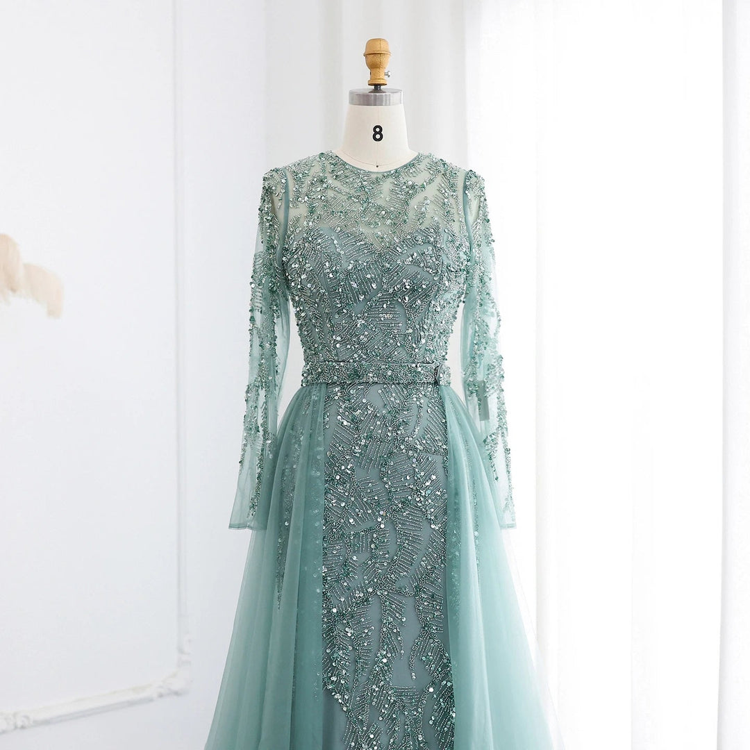Luxury Dubai Turquoise Mermaid Evening Dress with Tulle SS183 – DreamyVow