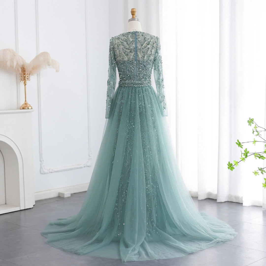 Luxury Dubai Turquoise Mermaid Evening Dress with Tulle SS183 – DreamyVow