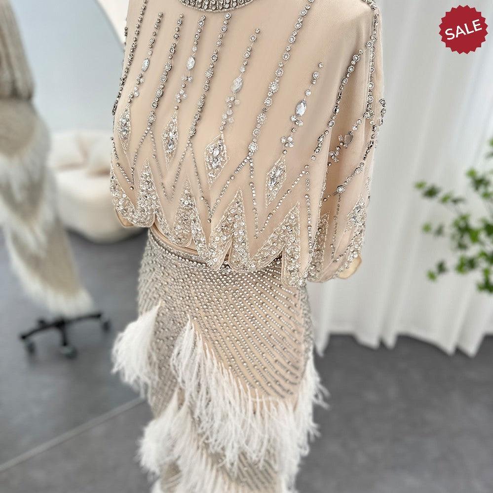 Luxury Dubai White Feathers Two Pieces Evening Dresses SS363