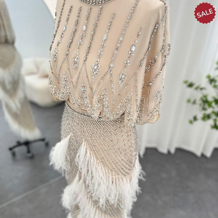 Luxury Dubai White Feathers Two Pieces Evening Dresses SS363
