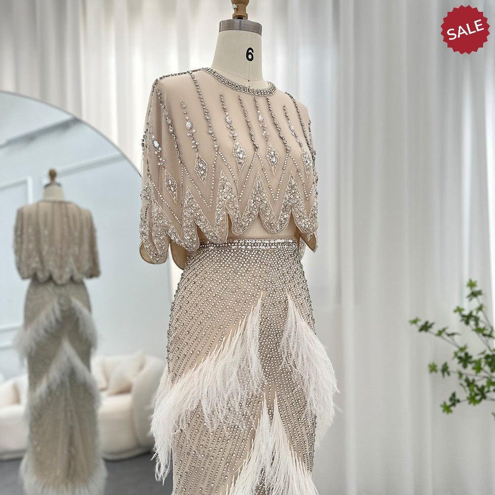 Luxury Dubai White Feathers Two Pieces Evening Dresses SS363