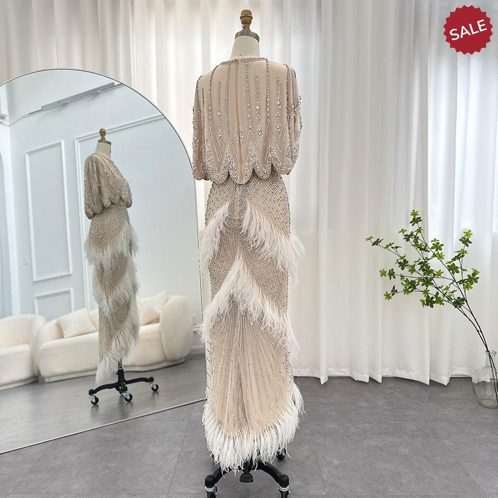 Luxury Dubai White Feathers Two Pieces Evening Dresses SS363