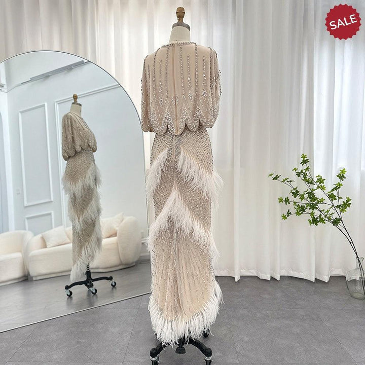 Luxury Dubai White Feathers Two Pieces Evening Dresses SS363