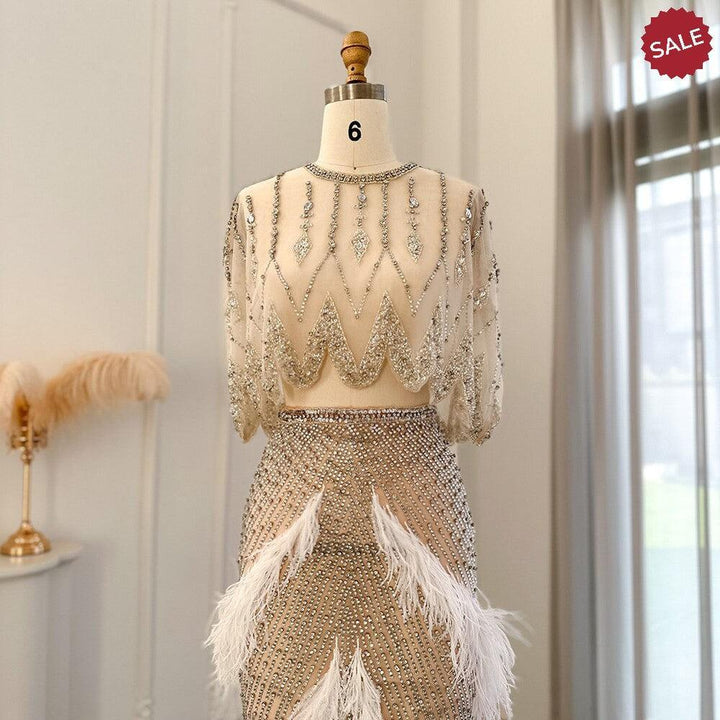 Luxury Dubai White Feathers Two Pieces Evening Dresses SS363