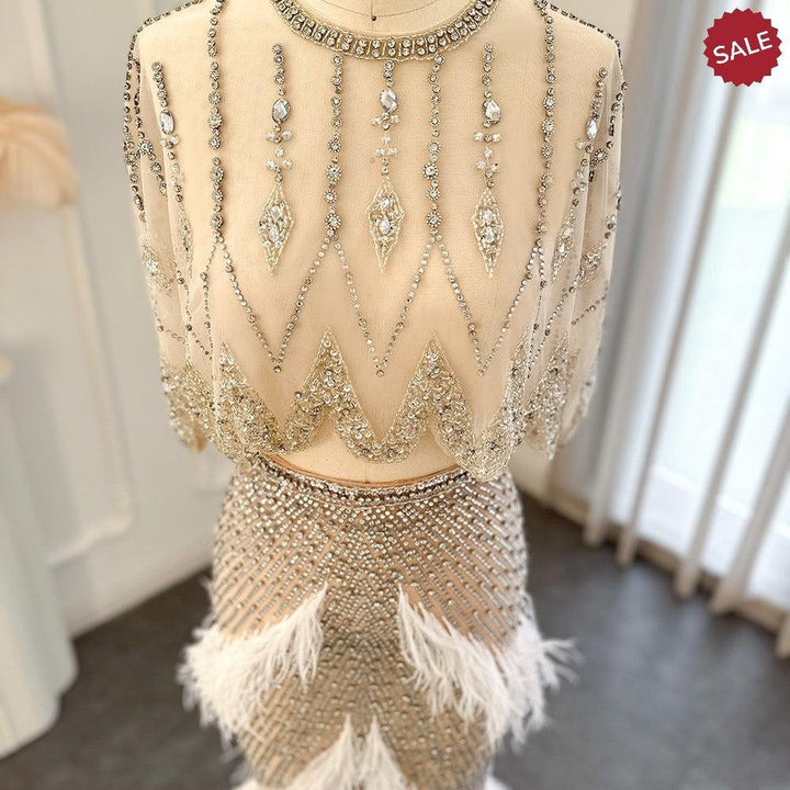 Luxury Dubai White Feathers Two Pieces Evening Dresses SS363