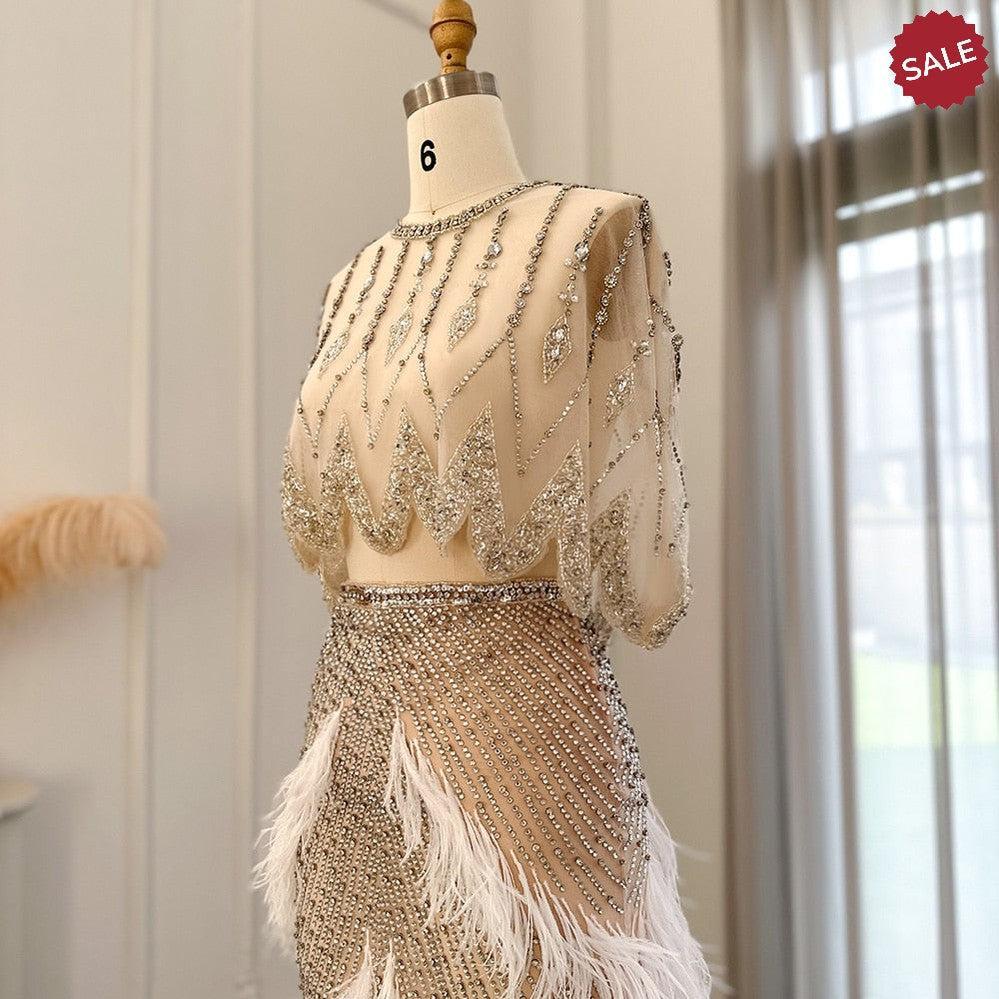 Luxury Dubai White Feathers Two Pieces Evening Dresses SS363