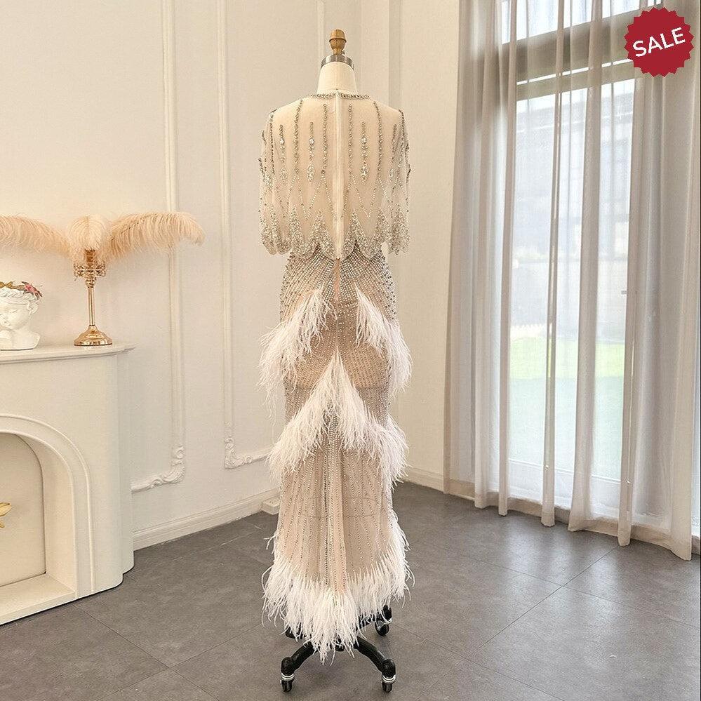 Luxury Dubai White Feathers Two Pieces Evening Dresses SS363