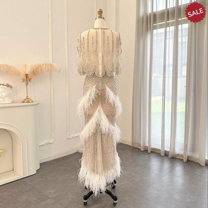 Luxury Dubai White Feathers Two Pieces Evening Dresses SS363