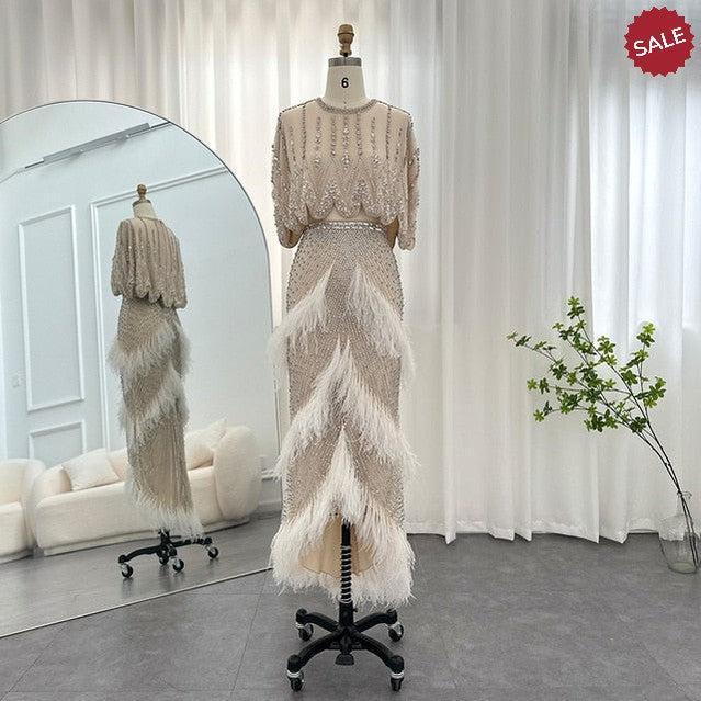 Luxury Dubai White Feathers Two Pieces Evening Dresses SS363