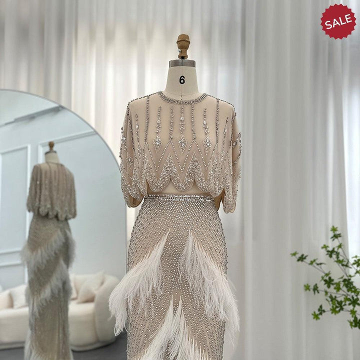 Luxury Dubai White Feathers Two Pieces Evening Dresses SS363