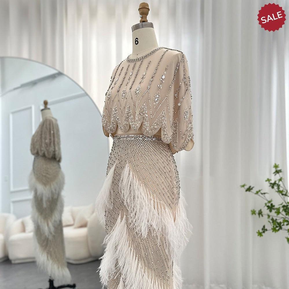 Luxury Dubai White Feathers Two Pieces Evening Dresses SS363