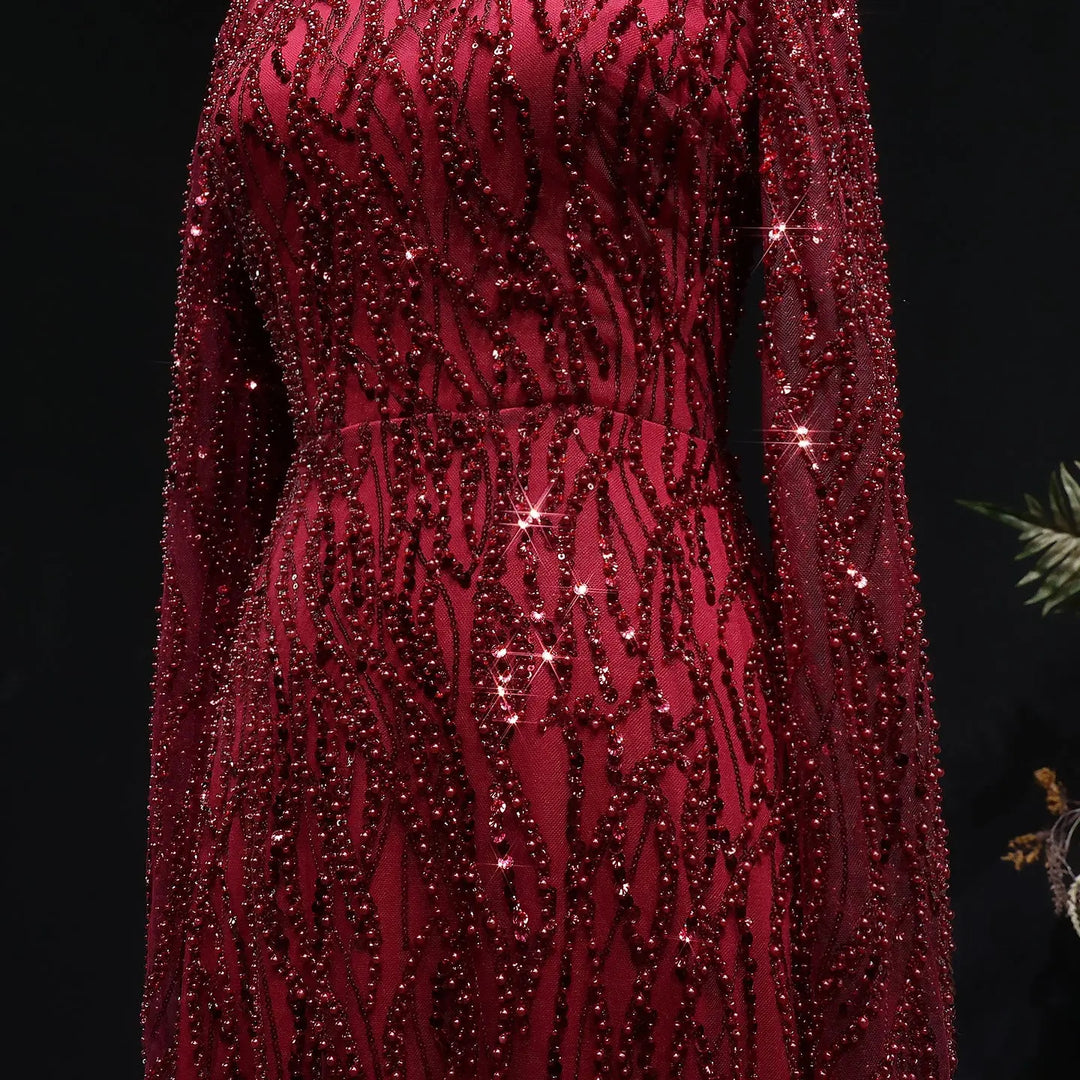 Luxury Dusty Pink High Neck Sequin Embellished Evening Dress SS621-DreamyVow