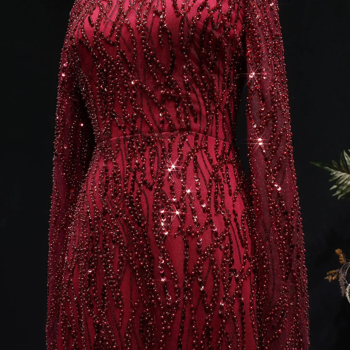 Luxury Dusty Pink High Neck Sequin Embellished Evening Dress SS621-DreamyVow