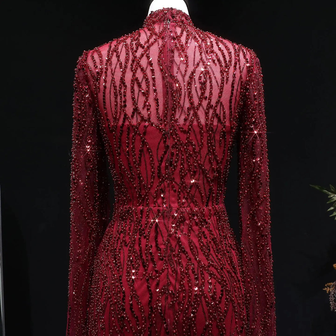 Luxury Dusty Pink High Neck Sequin Embellished Evening Dress SS621-DreamyVow