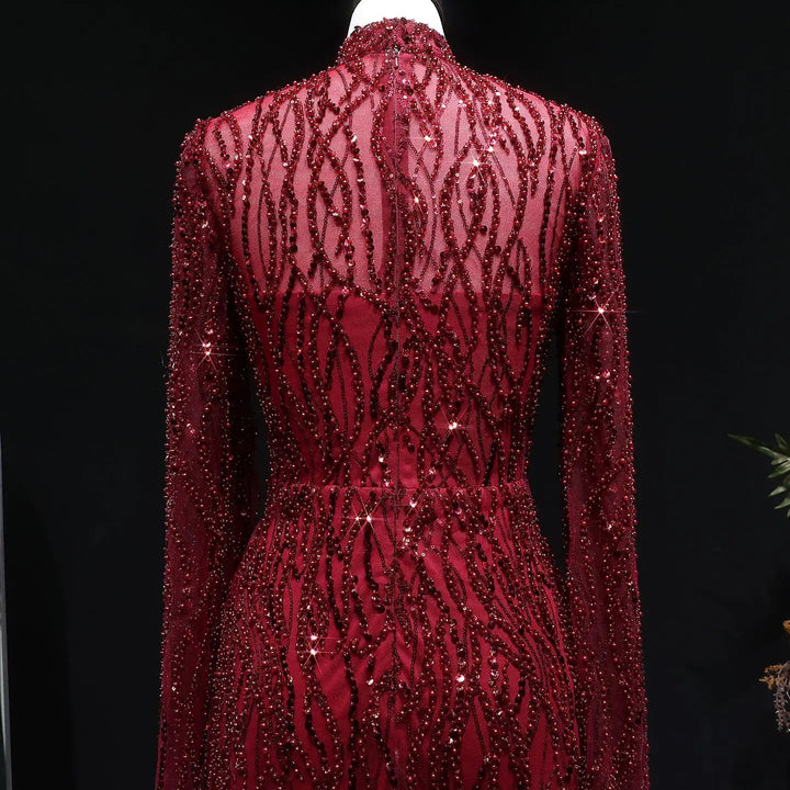 Luxury Dusty Pink High Neck Sequin Embellished Evening Dress SS621-DreamyVow