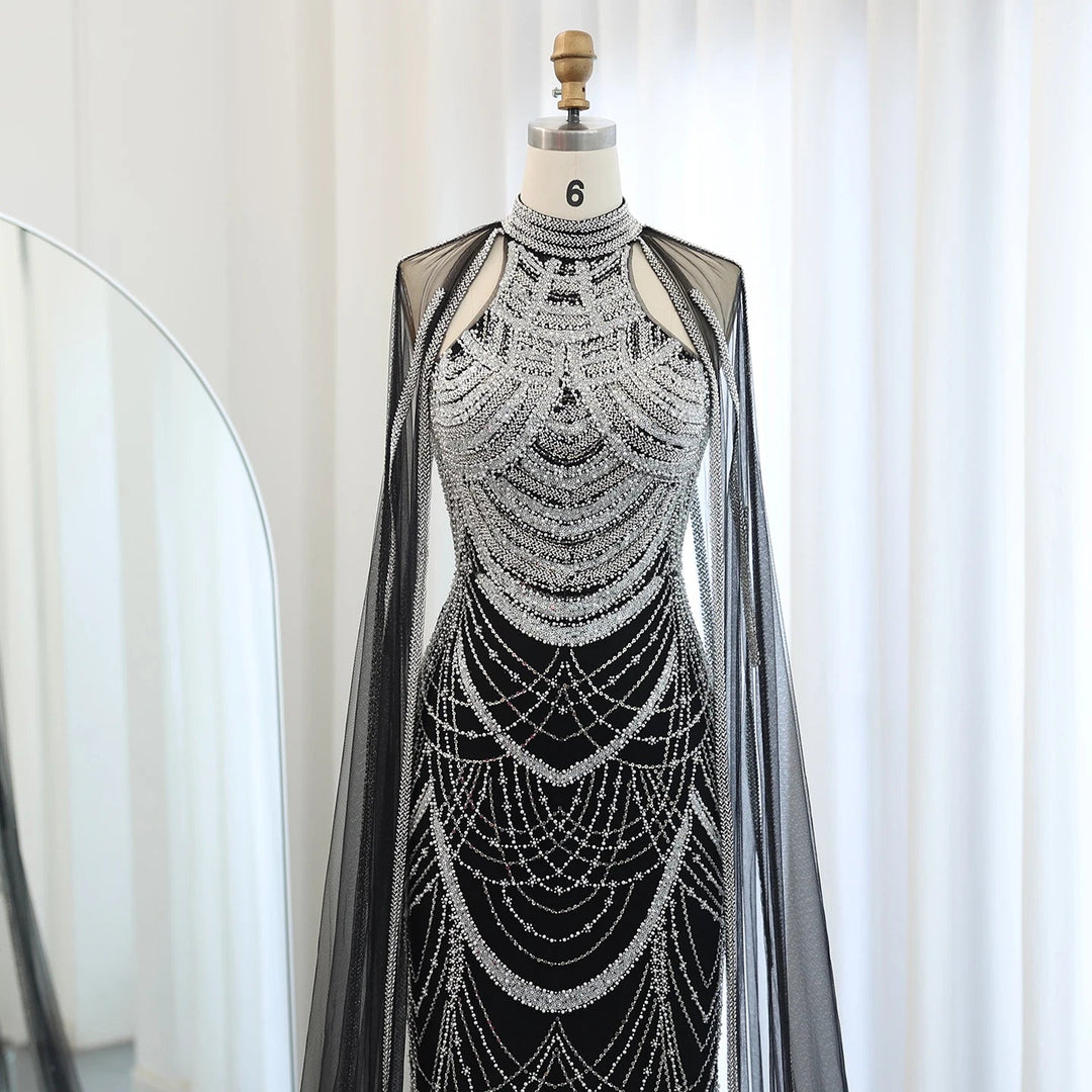 Luxury Evening Dresses with Cape Sleeves SS209