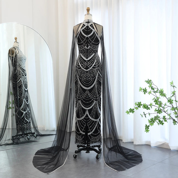 Luxury Evening Dresses with Cape Sleeves SS209