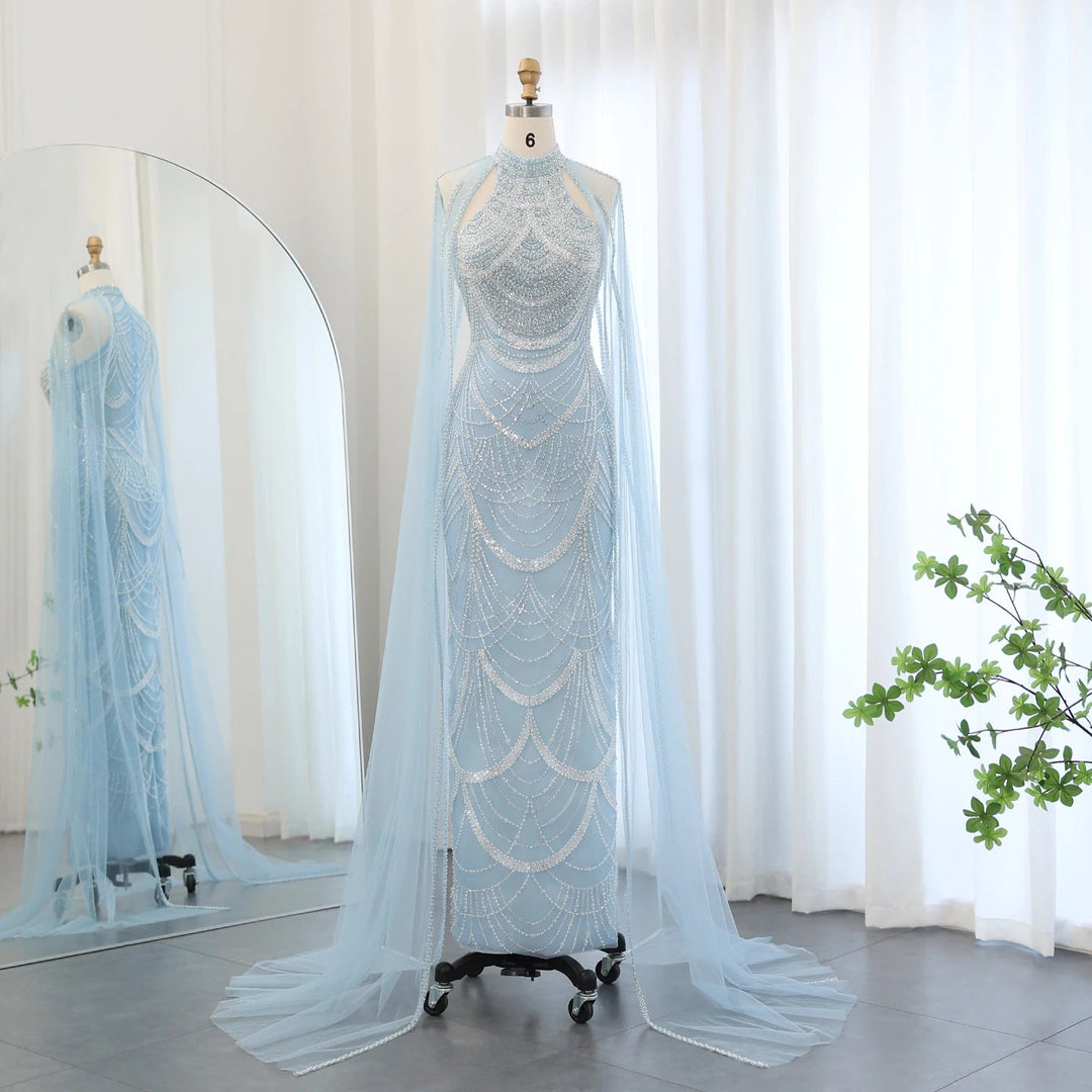 Luxury Evening Dresses with Cape Sleeves SS209