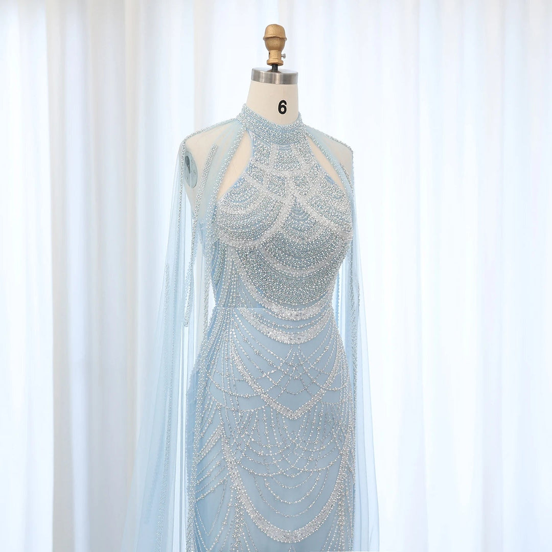 Luxury Evening Dresses with Cape Sleeves SS209