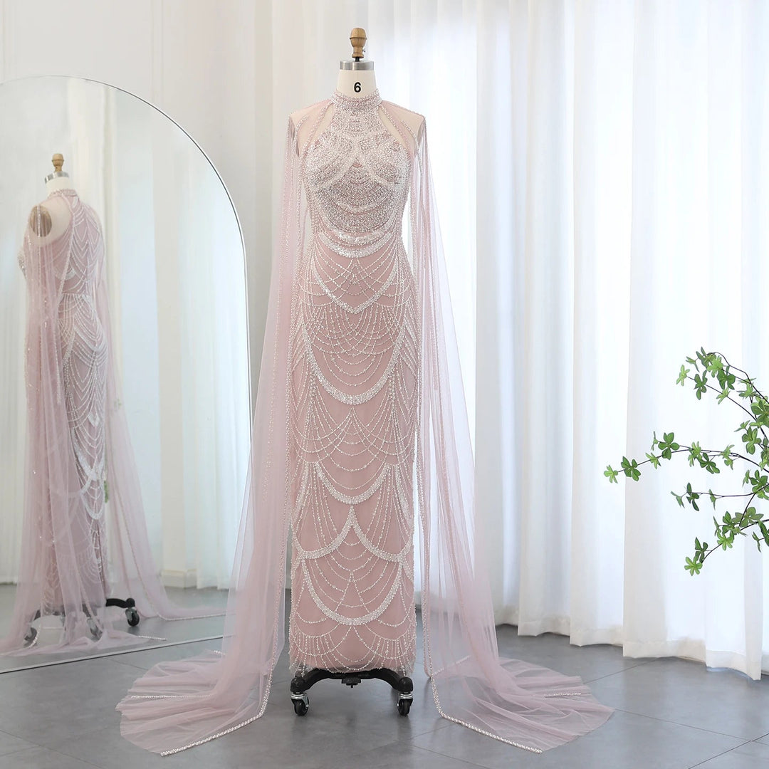 Luxury Evening Dresses with Cape Sleeves SS209