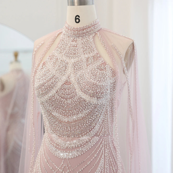 Luxury Evening Dresses with Cape Sleeves SS209