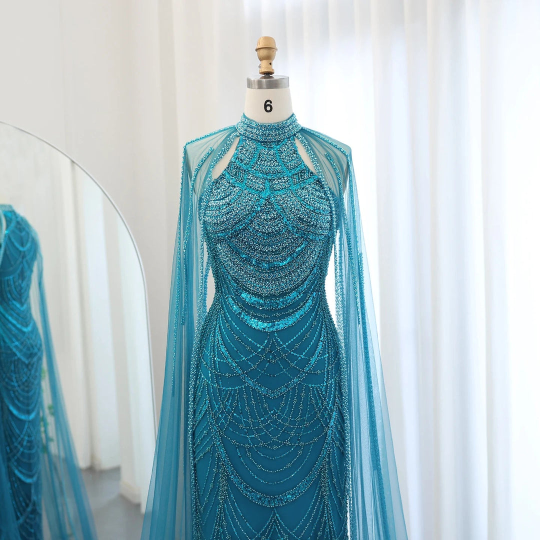 Luxury Evening Dresses with Cape Sleeves SS209