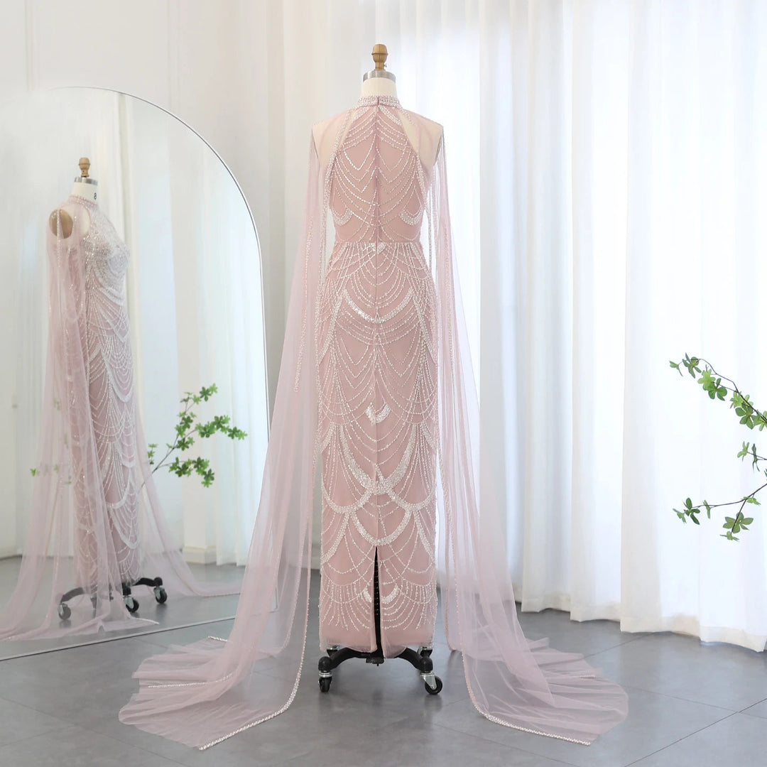 Luxury Evening Dresses with Cape Sleeves SS209
