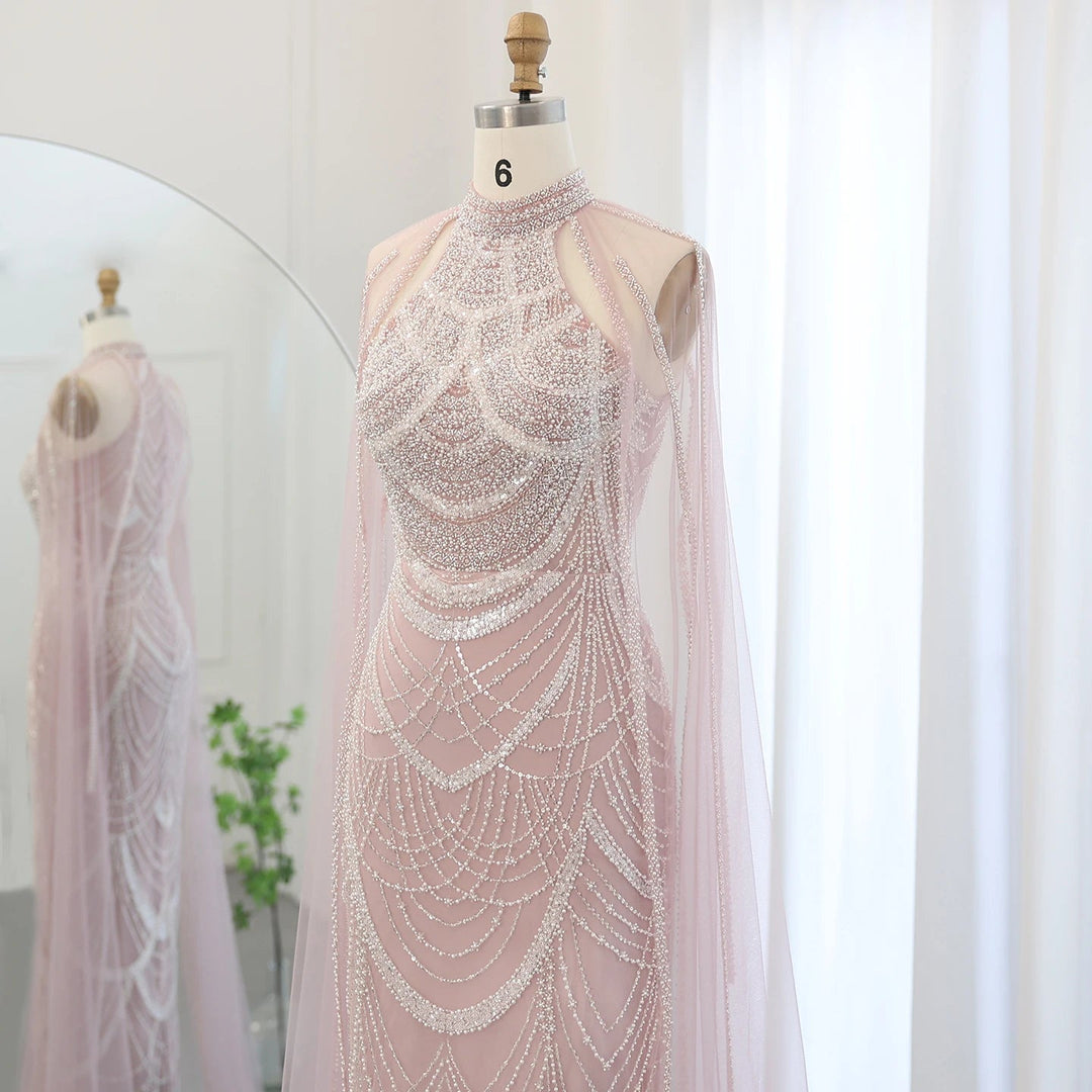 Luxury Evening Dresses with Cape Sleeves SS209