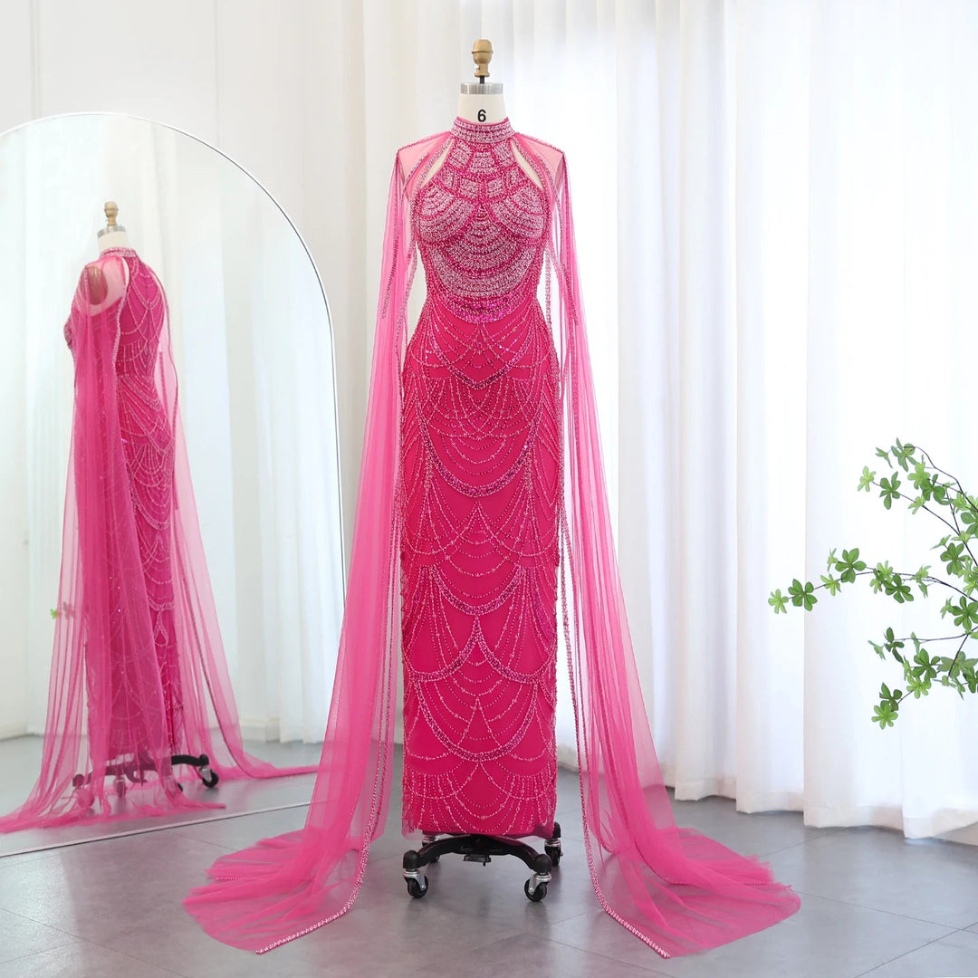 Luxury Evening Dresses with Cape Sleeves SS209