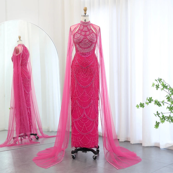 Luxury Evening Dresses with Cape Sleeves SS209