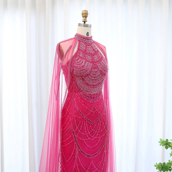 Luxury Evening Dresses with Cape Sleeves SS209