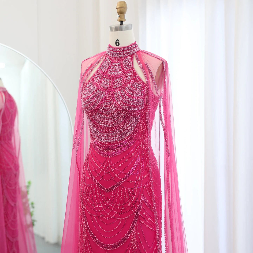 Luxury Evening Dresses with Cape Sleeves SS209
