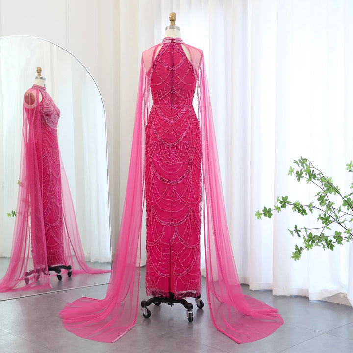 Luxury Evening Dresses with Cape Sleeves SS209