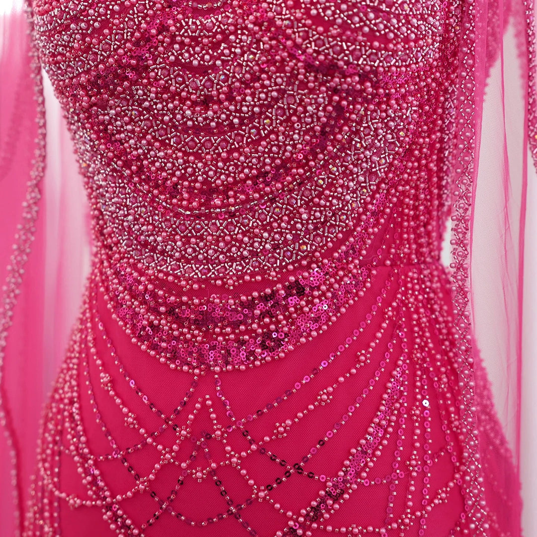Luxury Evening Dresses with Cape Sleeves SS209