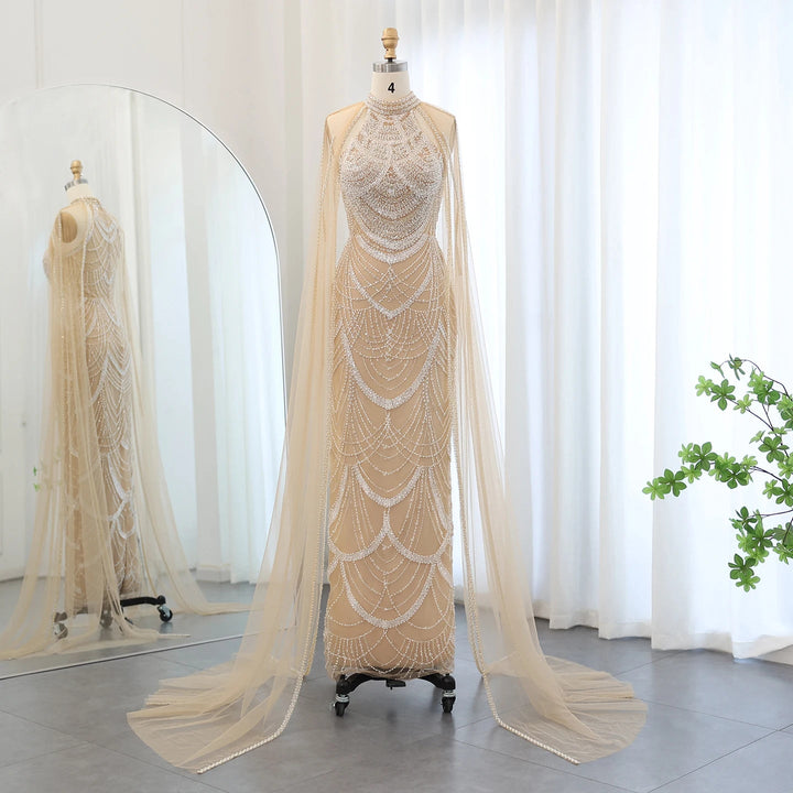 Luxury Evening Dresses with Cape Sleeves SS209