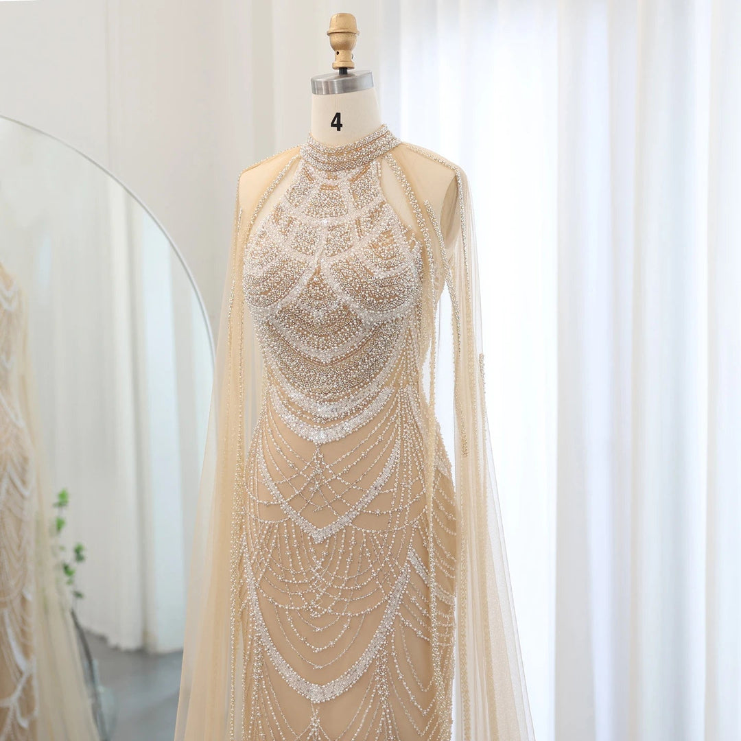 Luxury Evening Dresses with Cape Sleeves SS209