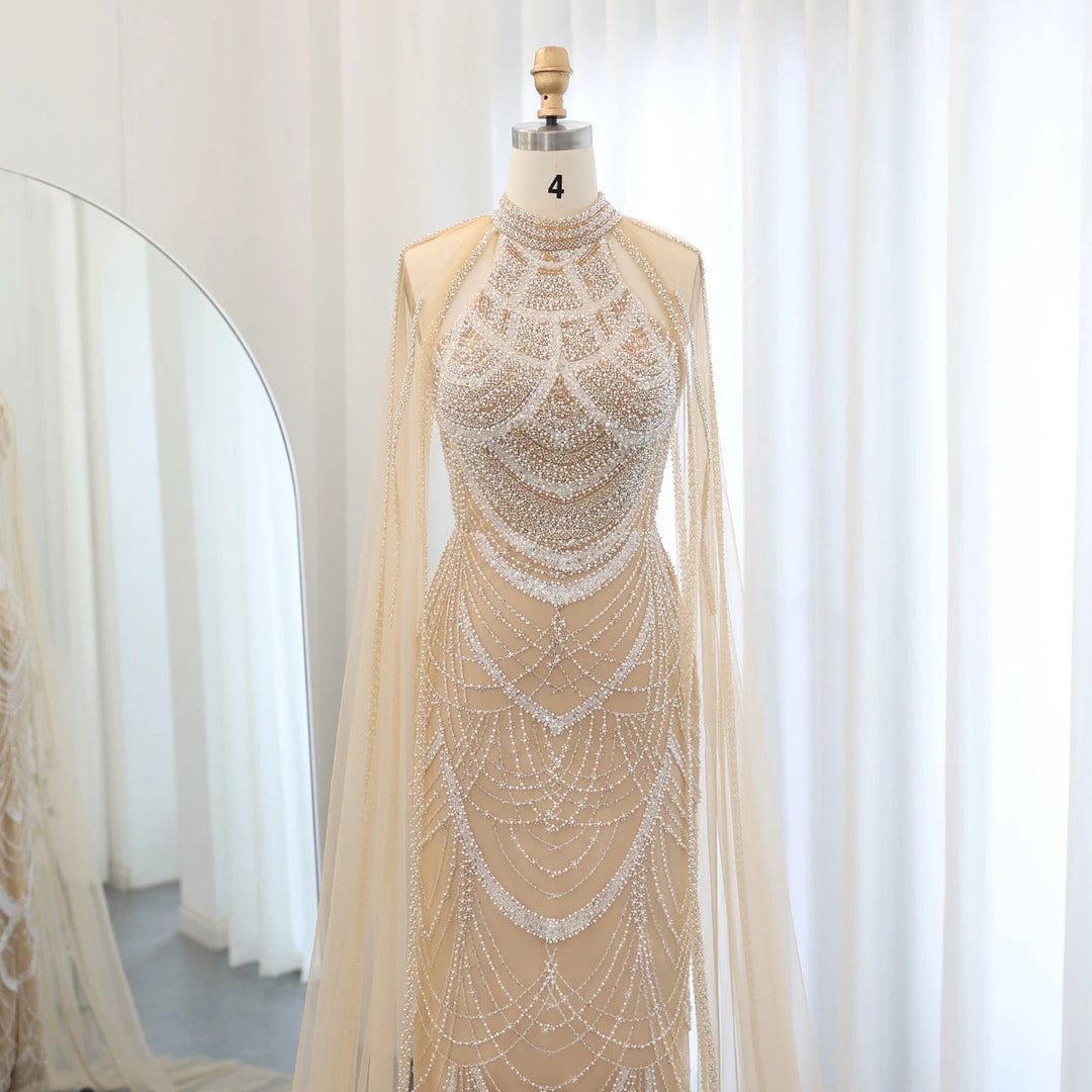 Luxury Evening Dresses with Cape Sleeves SS209