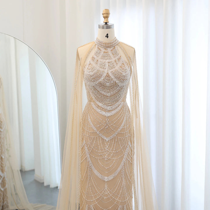 Luxury Evening Dresses with Cape Sleeves SS209