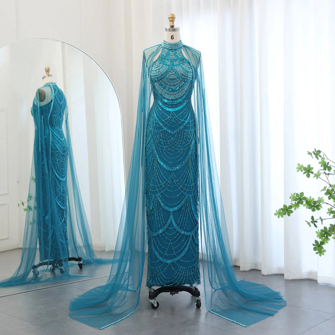 Luxury Evening Dresses with Cape Sleeves SS209