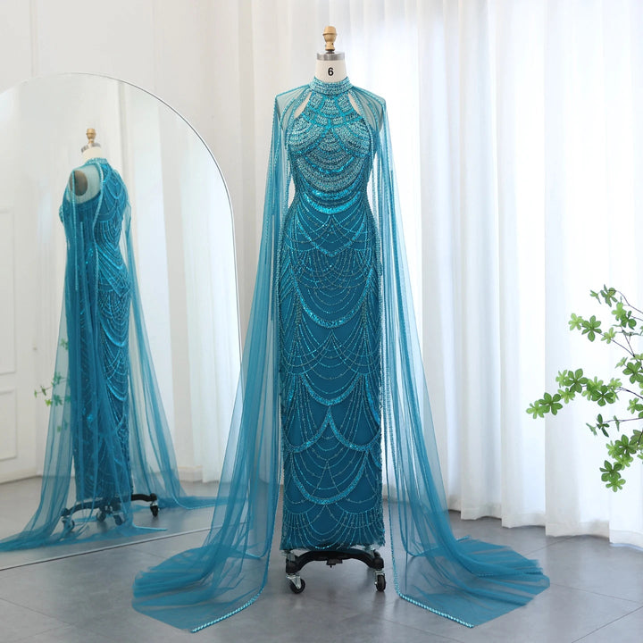 Luxury Evening Dresses with Cape Sleeves SS209