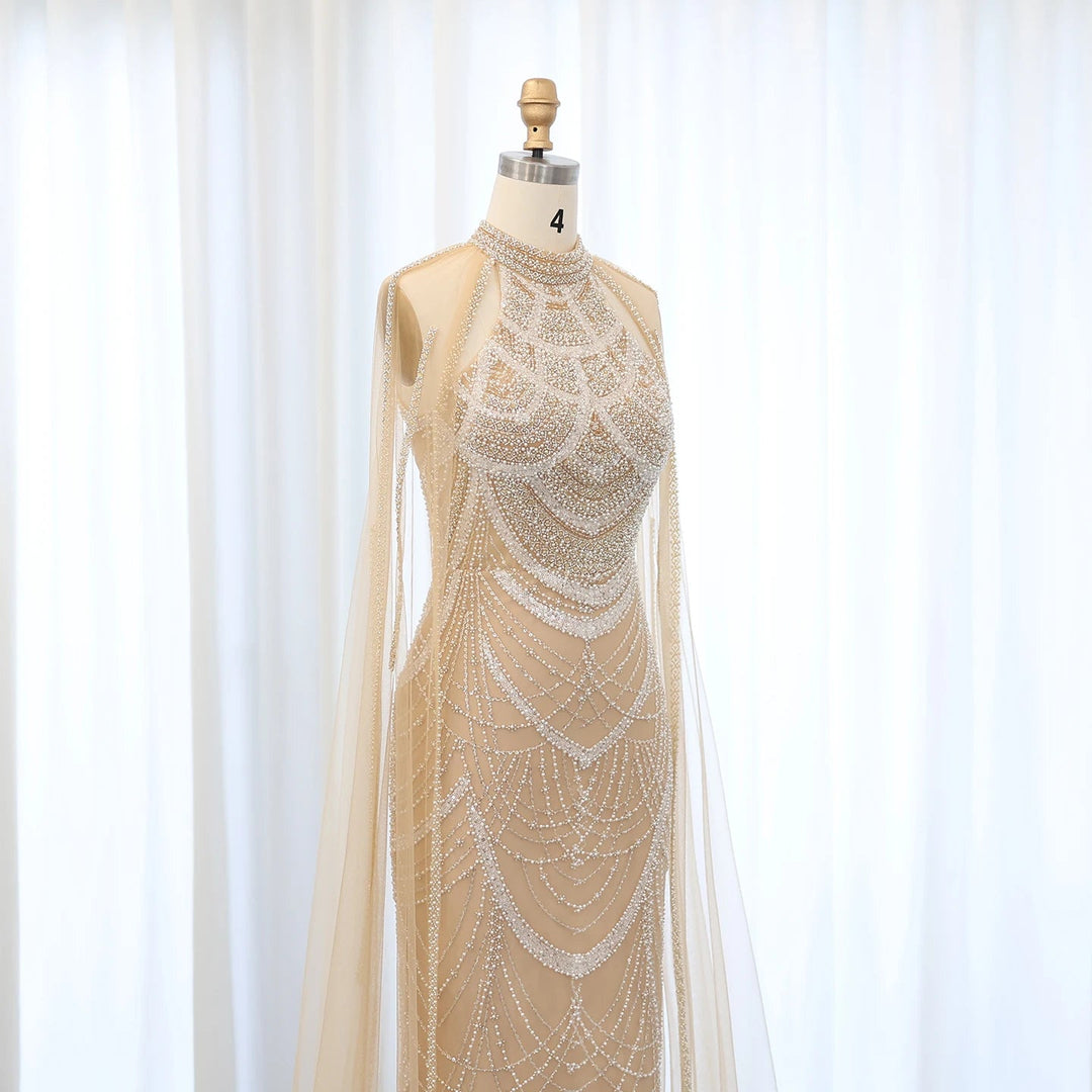 Luxury Evening Dresses with Cape Sleeves SS209