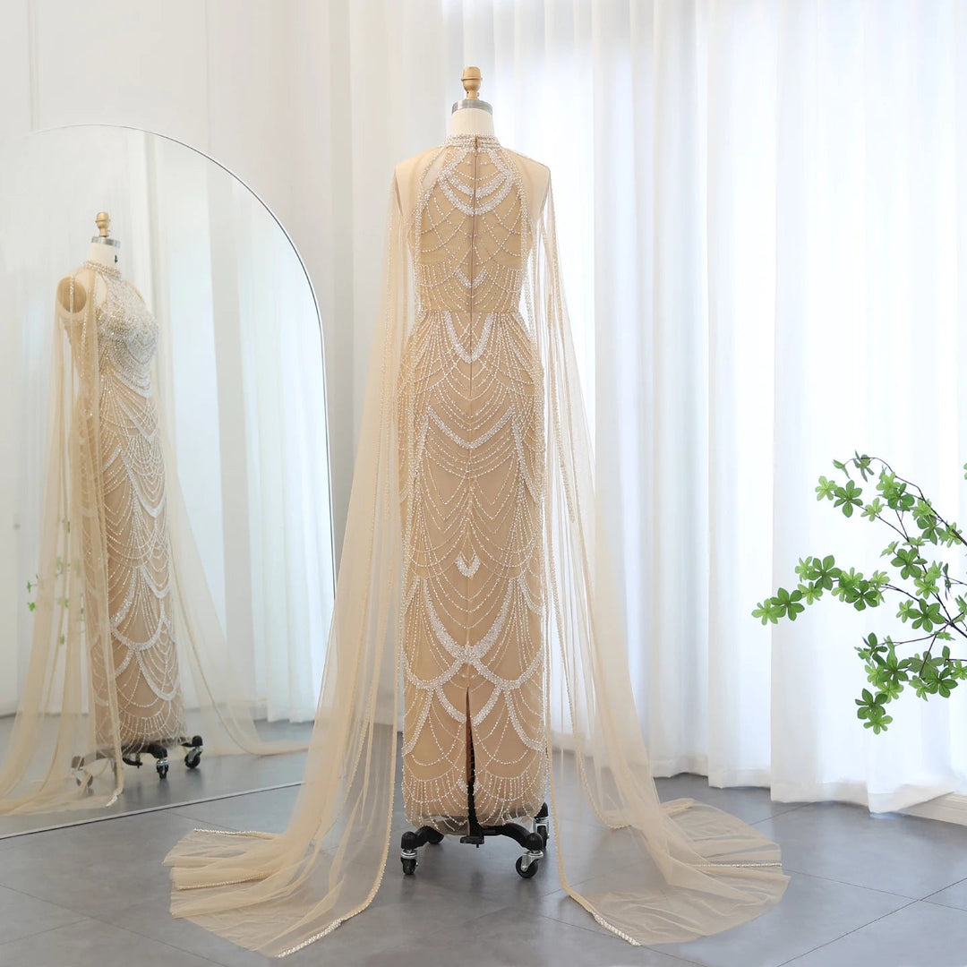 Luxury Evening Dresses with Cape Sleeves SS209