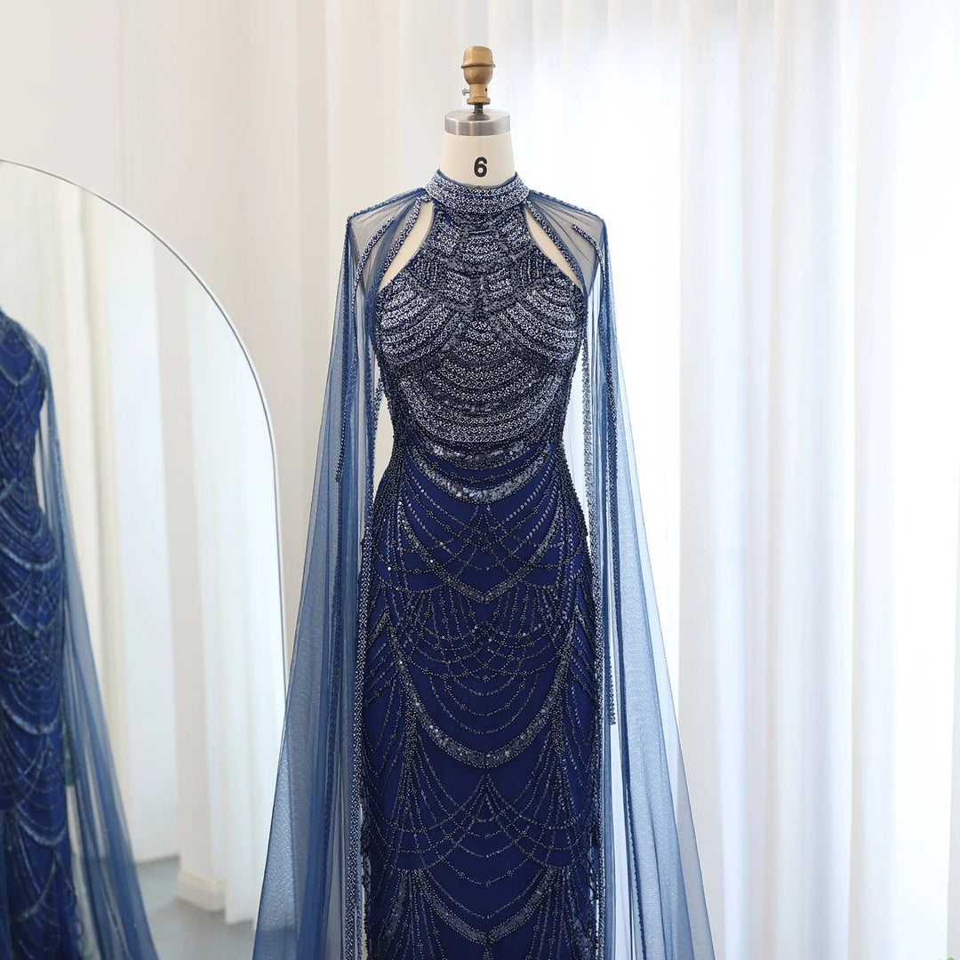 Luxury Evening Dresses with Cape Sleeves SS209