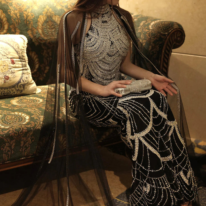 Luxury Evening Dresses with Cape Sleeves SS209