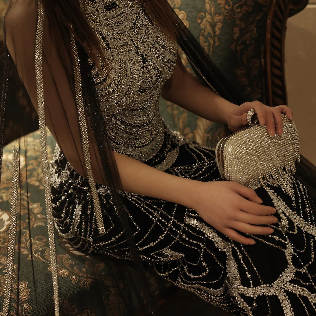 Luxury Evening Dresses with Cape Sleeves SS209
