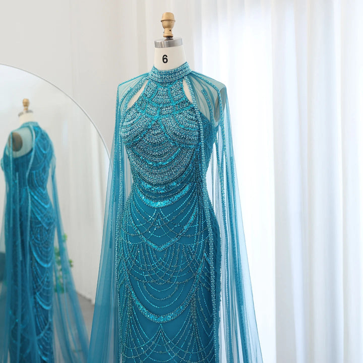 Luxury Evening Dresses with Cape Sleeves SS209